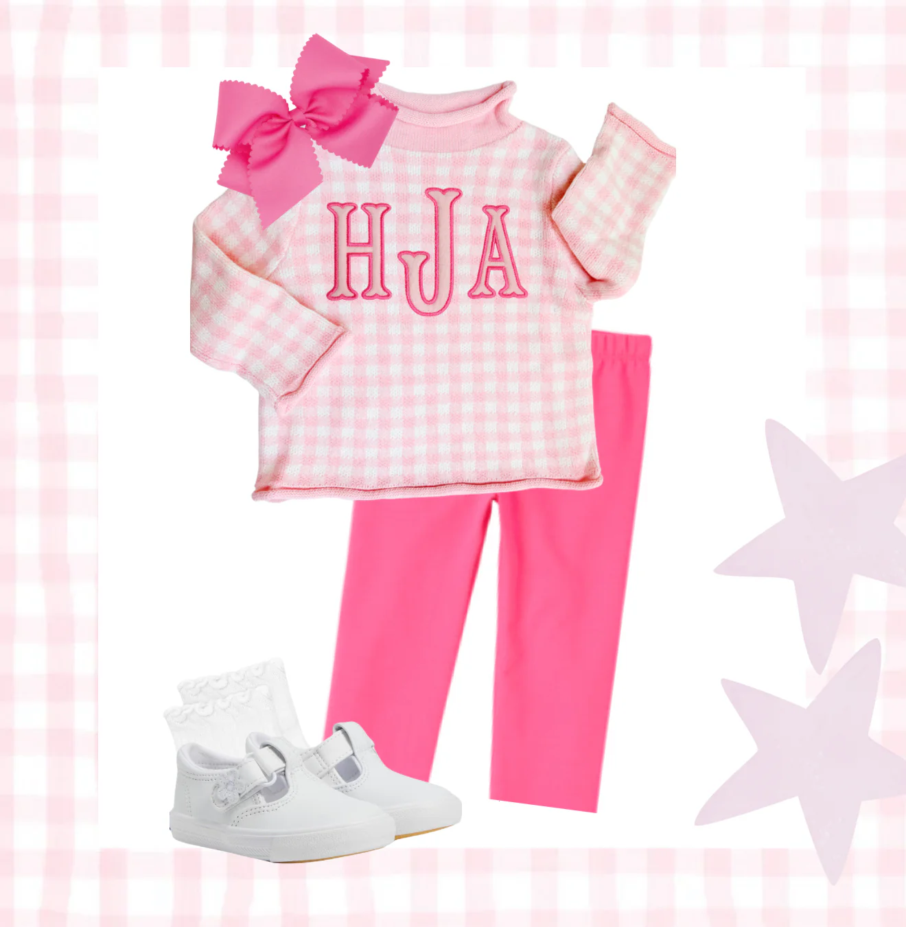 Pink Gingham Rollneck Sweater