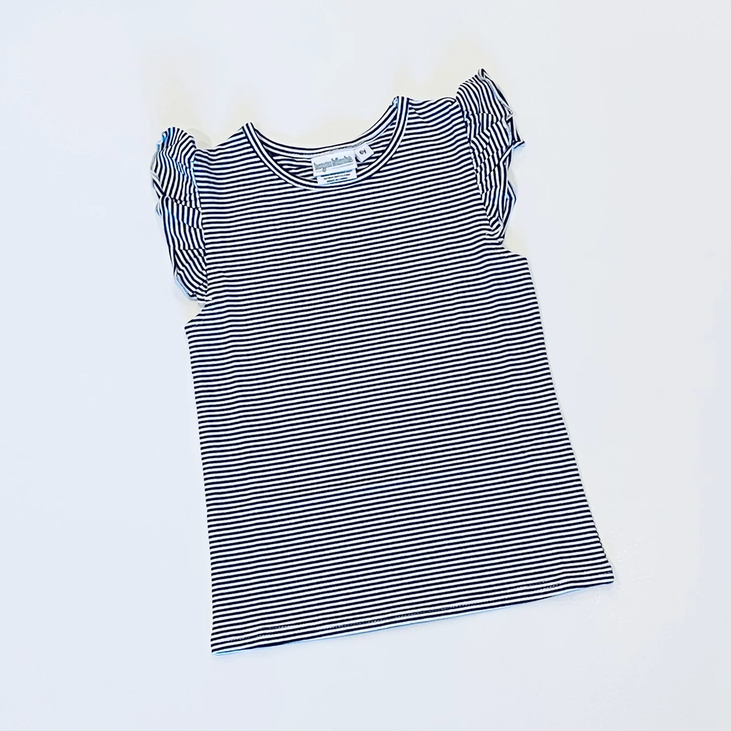 Knit Stripe Flutter Sleeve Shirt