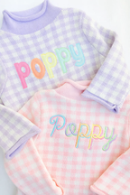 Lavender Gingham Rollneck Sweater