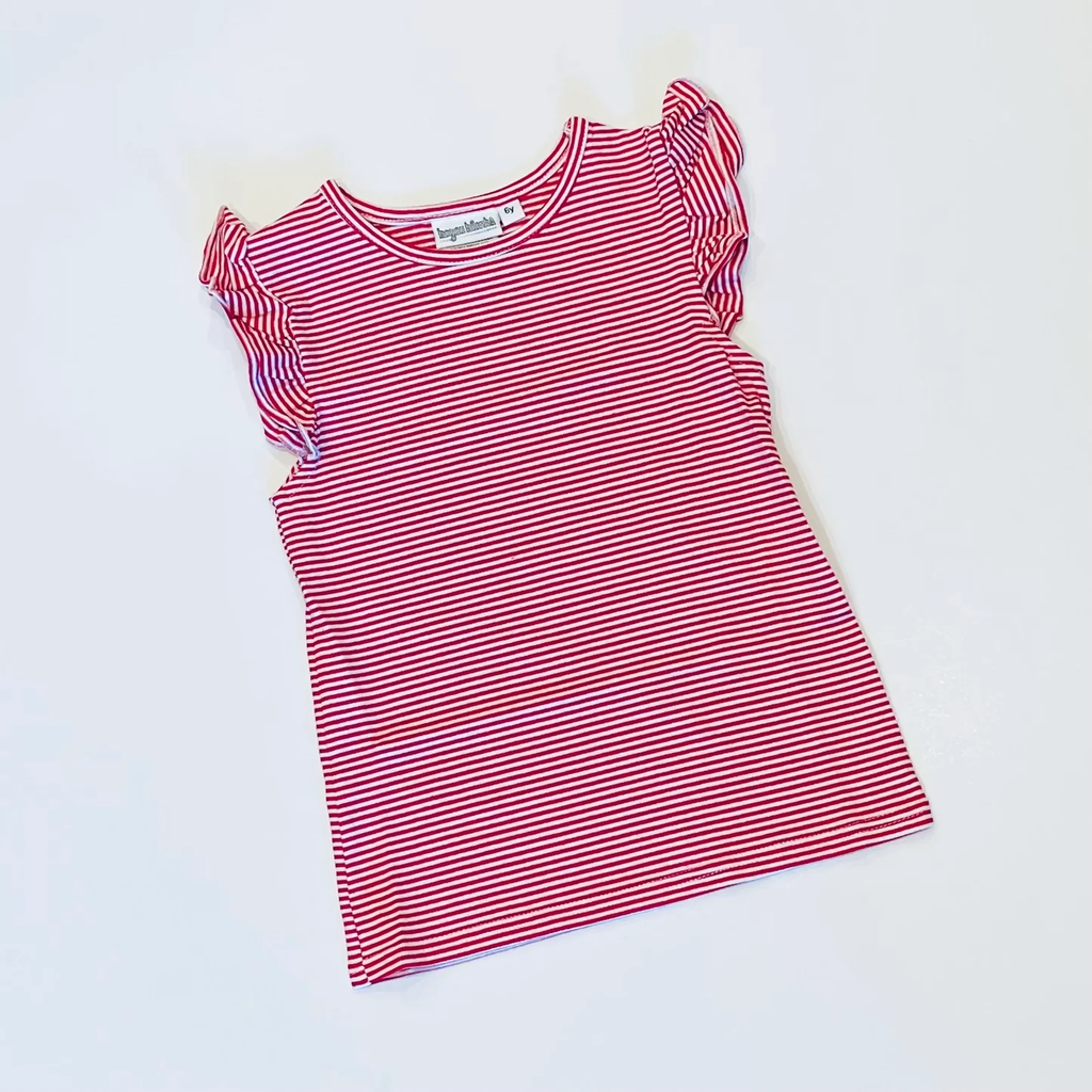 Knit Stripe Flutter Sleeve Shirt