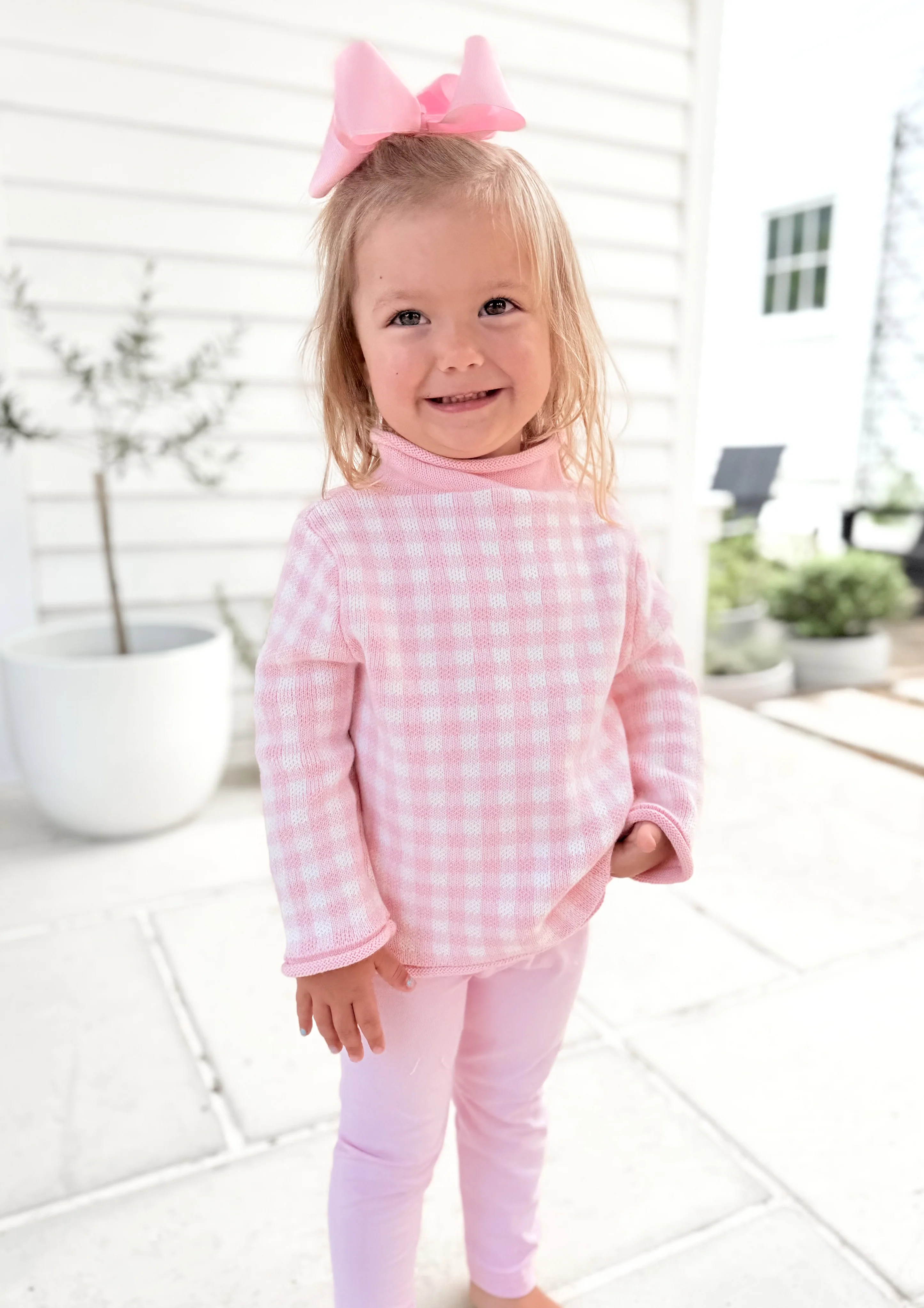 Pink Gingham Rollneck Sweater
